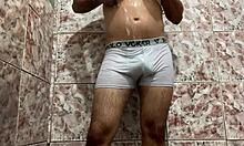 Gay Man Removes White Underwear In Shower For Solo Masturbation Session
