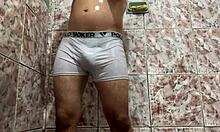Gay Man Removes White Underwear In Shower For Solo Masturbation Session
