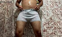 Gay Man Removes White Underwear In Shower For Solo Masturbation Session