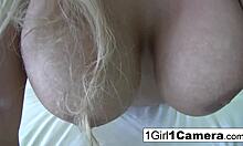 Shyla Stylez intimately masturbates her pussy solo in close-up.