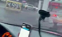 Jerking off my monster cock while driving my car