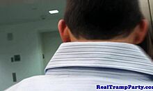 real amateur cumswallower shines at wild orgy party with big tits on display