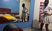 Latina ebony brunette touches her ass and tits in amateur mirror session.