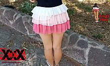 andy hot masturbating outdoors, showing tattooed ass and pussy