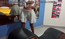 Latina ebony brunette touches her ass and tits in amateur mirror session.