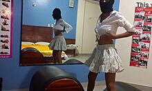 Latina ebony brunette touches her ass and tits in amateur mirror session.