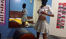 Latina ebony brunette touches her ass and tits in amateur mirror session.