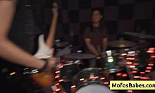 yo, check this sexy brunette teen with huge natural boobs sucking big cock!