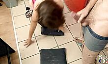 French Amateur in Pink Satin Corset and Spandex Gets Doggystyle Pounding