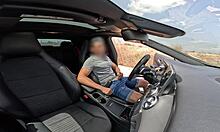 a stranger girl catches me jerking off in the car and helps me finish cumming with blowjob