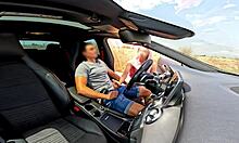 a stranger girl catches me jerking off in the car and helps me finish cumming with blowjob