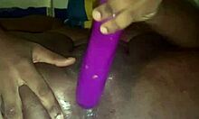 Horny Ebony Slut Masturbates Pussy and Asshole with Toys at Midnight.