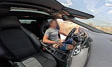 a stranger girl catches me jerking off in the car and helps me finish cumming with blowjob