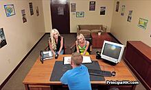 milf and cheerleader get fucked hard at the office with big tits bouncing