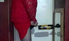 Shy Crossdressing Bisexual Returns for Humiliating Gay Masturbation with Machine Cumshot