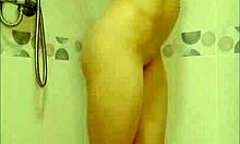 Cute Bitch Fucks Wet Pussy With Big Rubber Dildo In Shower