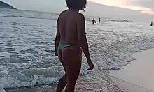 Exhibiting at the beach with a hot blowjob.