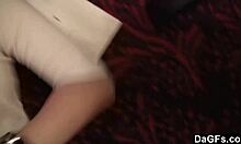 Girls kiss and masturbate in steamy lesbian sex on couch.