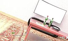 anime babe fucks her girlfriend after dinner in acting lesson