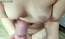 Hot bathroom handjob, huge cum on my titties POV!