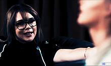 Huge tit geek lesbian and girlfriend roleplaying