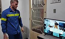 Young girl pays electrician with blowjob and sex