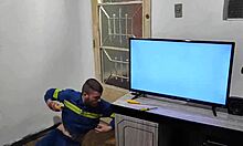 Young girl pays electrician with blowjob and sex