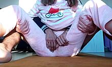 Teasing Petite Horny Stepsister with Small Tits in Pajamas for Taboo Pussy Touch