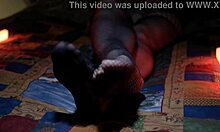 Milf housewife SHOWS her perfect toes through sexy fishnets in nylon stockings