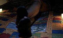 Milf housewife SHOWS her perfect toes through sexy fishnets in nylon stockings