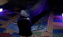 Milf housewife SHOWS her perfect toes through sexy fishnets in nylon stockings