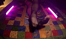 Perfect Feet Peeking Through Fishnet Pantyhose Sensually