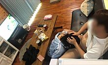 His girlfriend immediately sucks his cock as soon as he returns home