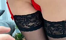 Brunette plays ass toy and sucks dick for Christmas