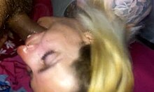 Girlfriend gives handjob, blowjob, swallow, and facial to friend