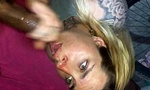Girlfriend gives handjob, blowjob, swallow, and facial to friend
