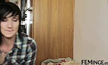 at the party, amazing lesbians finger each other with strapon