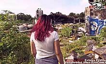 Hey, check this redhead German teen doing a POV sexdate outdoors!