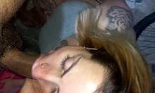 Girlfriend gives handjob, blowjob, swallow, and facial to friend