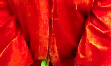 Brunette in red lingerie plays with herself