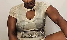 Ebony Babe Moans While Masturbating In Shower Fully Clothed