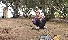 ellie 18 gets wild fingering her pussy outdoors, loving every second! 😜