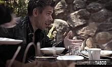 Kinky teen 18+ stepdaughter gets spitroasted in extreme 3 some