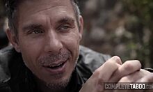 Kinky teen 18+ stepdaughter gets spitroasted in extreme 3 some