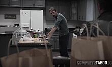 Kinky teen 18+ stepdaughter gets spitroasted in extreme 3 some