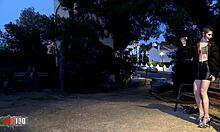 young brunette domina tries to control older man during private session