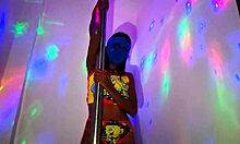 amateur brunette dances on pole in religious outfit for stepson