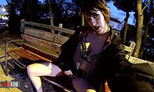 young brunette domina tries to control older man during private session