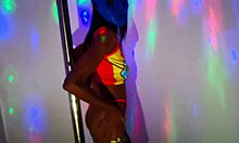 amateur brunette dances on pole in religious outfit for stepson