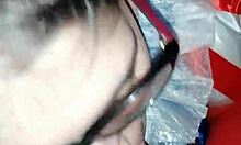 This beautiful brunette is sucking her boyfriend's big black cock so eagerly